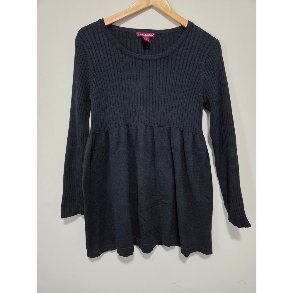Jessica London Black‎ Cotton Ribbed Empire Waist Tunic Sweater Womens 12